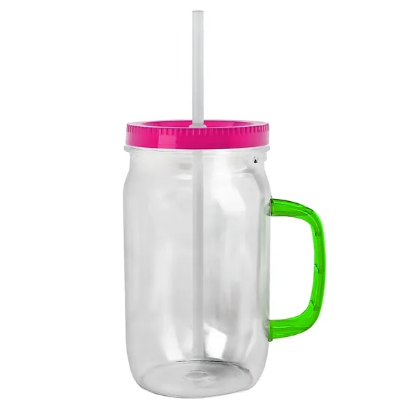 27 oz Mason Jar with Handle, straw and screw-on lid. Measurements... from ASI 40480 Koozie Group