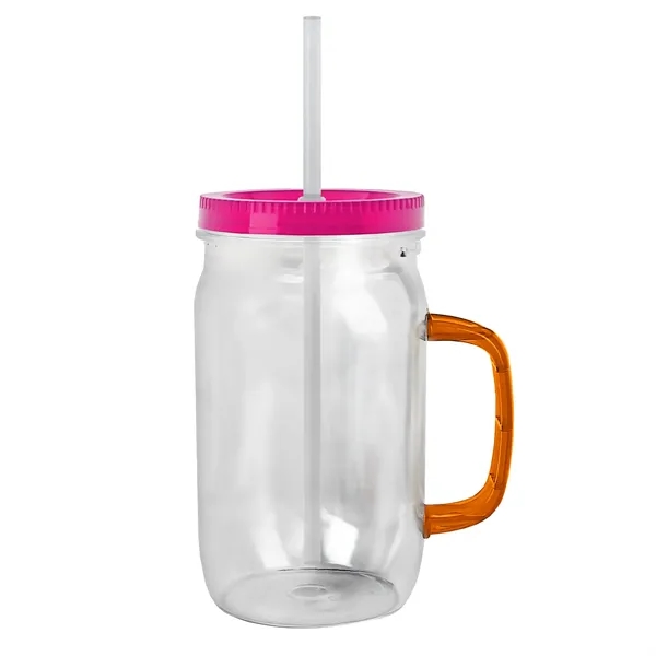 27 oz Mason Jar with Handle, straw and screw-on lid. Measurements... from ASI 40480 Koozie Group