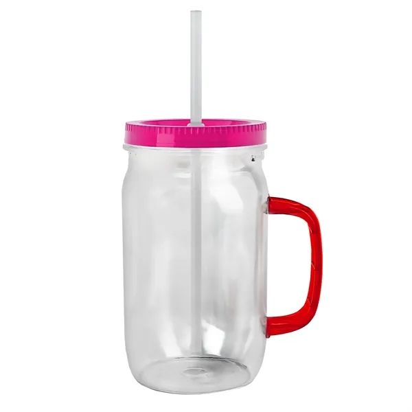 27 oz Mason Jar with Handle, straw and screw-on lid. Measurements... from ASI 40480 Koozie Group