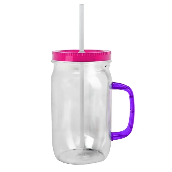 27 oz Mason Jar with Handle, straw and screw-on lid. Measurements... from ASI 40480 Koozie Group