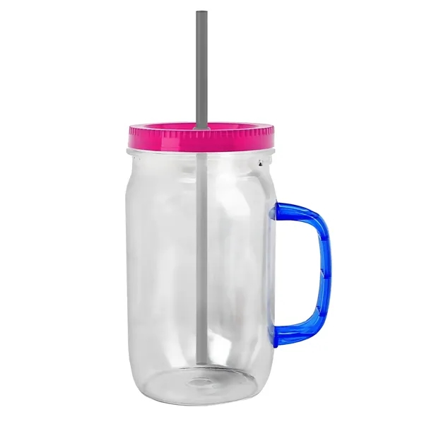 27 oz Mason Jar with Handle, straw and screw-on lid. Measurements... from ASI 40480 Koozie Group