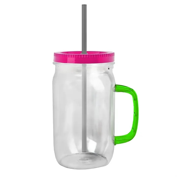 27 oz Mason Jar with Handle, straw and screw-on lid. Measurements... from ASI 40480 Koozie Group