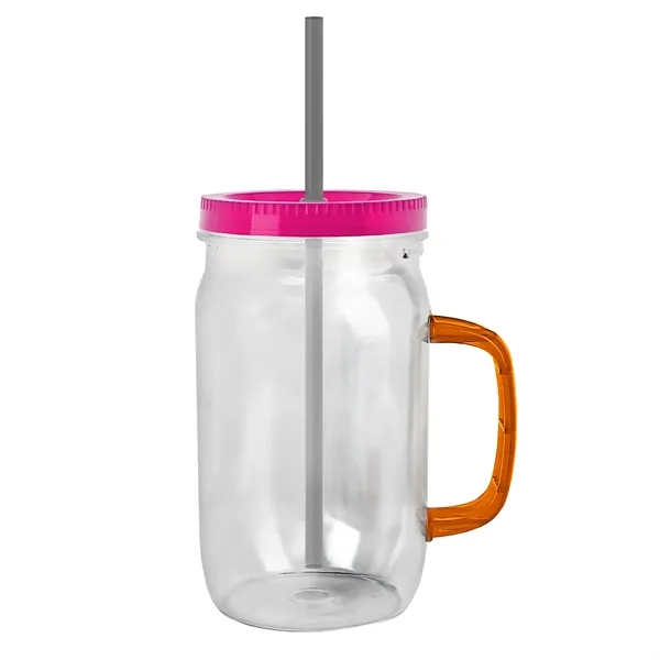 27 oz Mason Jar with Handle, straw and screw-on lid. Measurements... from ASI 40480 Koozie Group