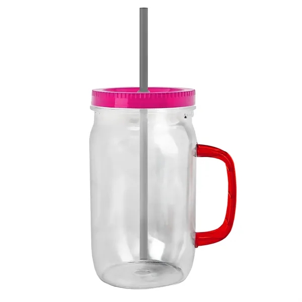 27 oz Mason Jar with Handle, straw and screw-on lid. Measurements... from ASI 40480 Koozie Group