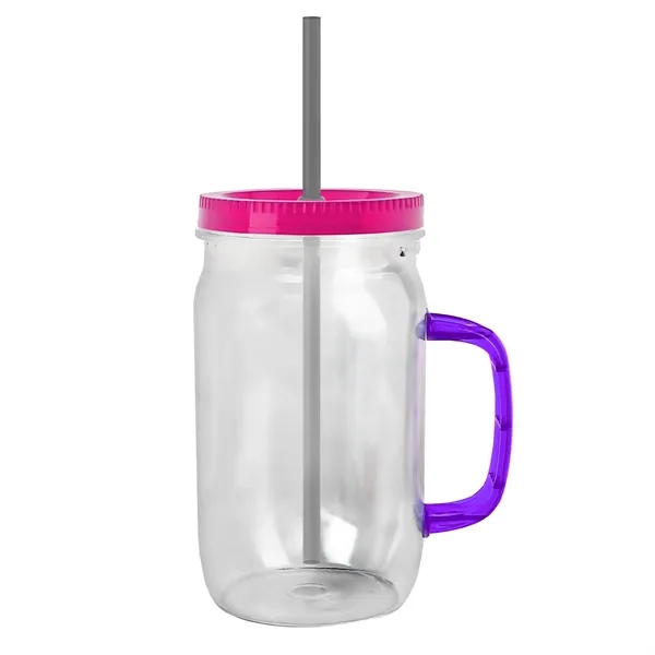 27 oz Mason Jar with Handle, straw and screw-on lid. Measurements... from ASI 40480 Koozie Group