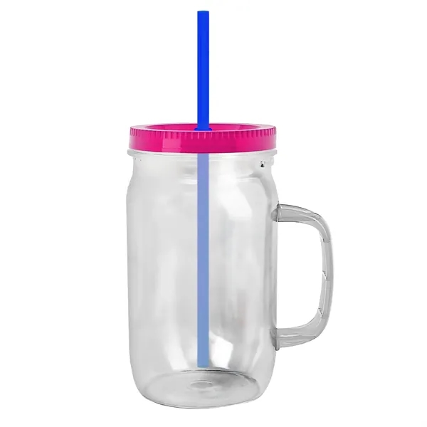 27 oz Mason Jar with Handle, straw and screw-on lid. Measurements... from ASI 40480 Koozie Group