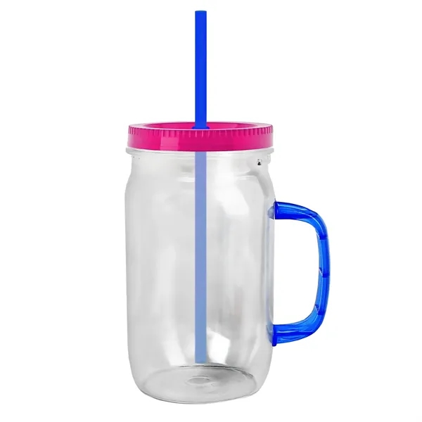 27 oz Mason Jar with Handle, straw and screw-on lid. Measurements... from ASI 40480 Koozie Group