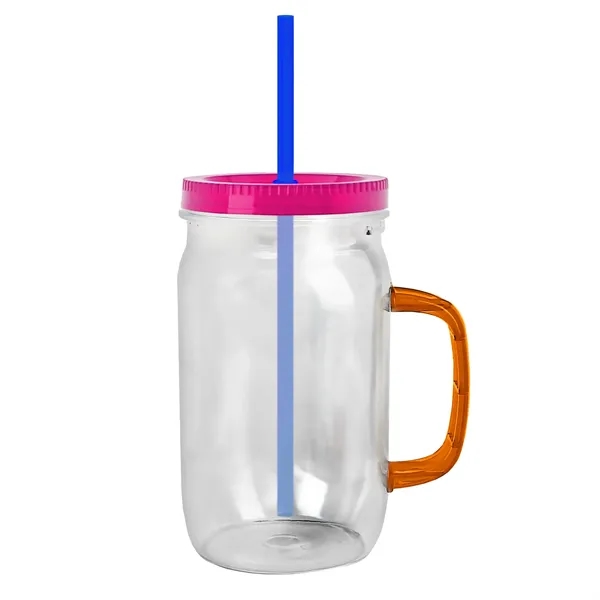 27 oz Mason Jar with Handle, straw and screw-on lid. Measurements... from ASI 40480 Koozie Group