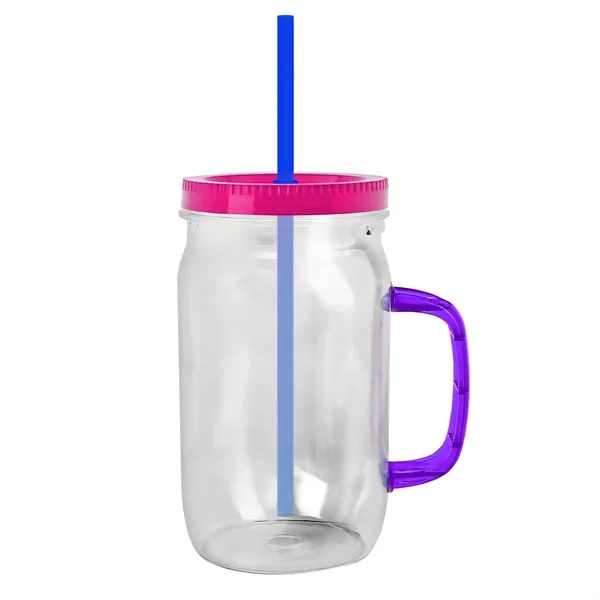 27 oz Mason Jar with Handle, straw and screw-on lid. Measurements... from ASI 40480 Koozie Group