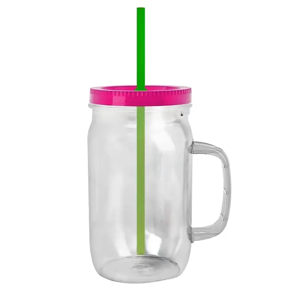 27 oz Mason Jar with Handle, straw and screw-on lid. Measurements... from ASI 40480 Koozie Group