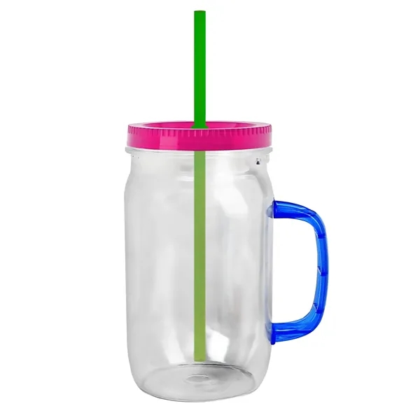 27 oz Mason Jar with Handle, straw and screw-on lid. Measurements... from ASI 40480 Koozie Group