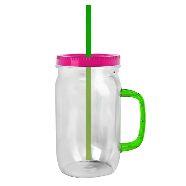 27 oz Mason Jar with Handle, straw and screw-on lid. Measurements... from ASI 40480 Koozie Group
