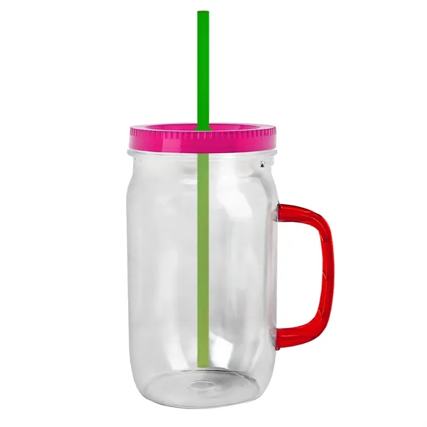 27 oz Mason Jar with Handle, straw and screw-on lid. Measurements... from ASI 40480 Koozie Group
