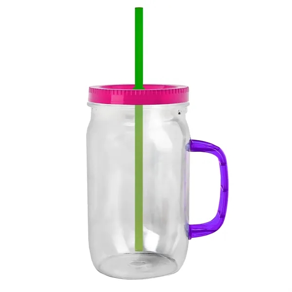 27 oz Mason Jar with Handle, straw and screw-on lid. Measurements... from ASI 40480 Koozie Group