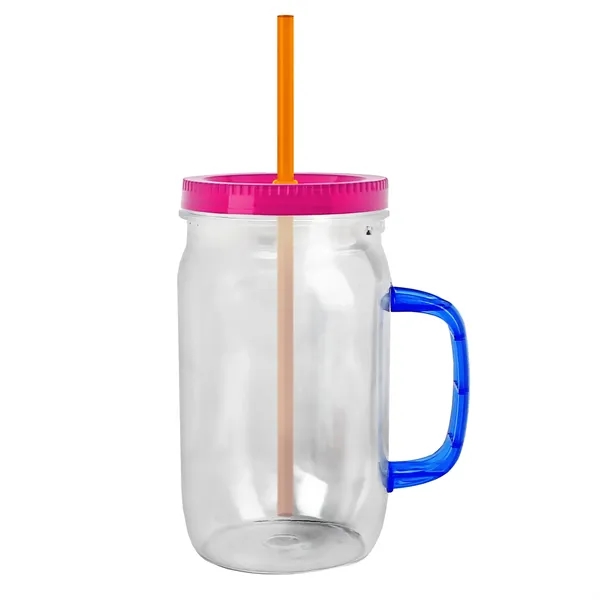 27 oz Mason Jar with Handle, straw and screw-on lid. Measurements... from ASI 40480 Koozie Group