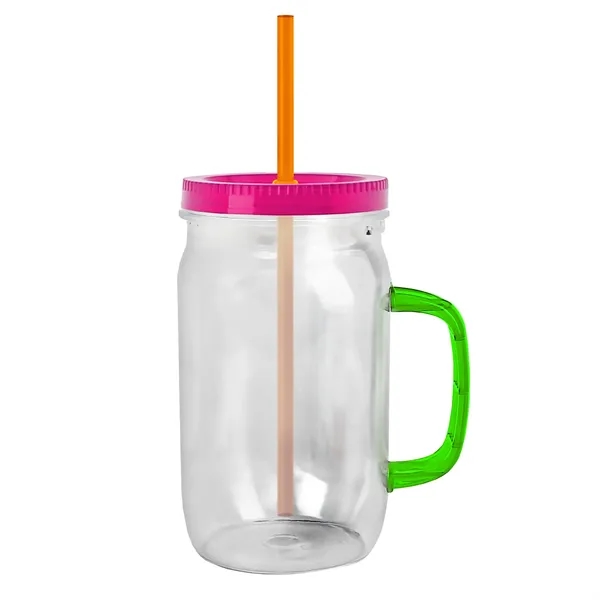 27 oz Mason Jar with Handle, straw and screw-on lid. Measurements... from ASI 40480 Koozie Group