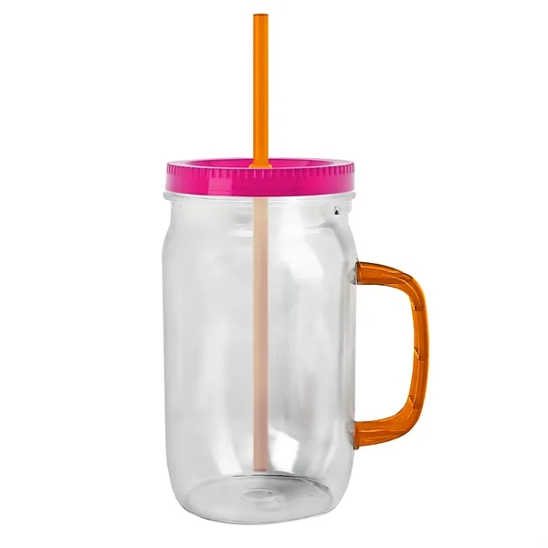 27 oz Mason Jar with Handle, straw and screw-on lid. Measurements... from ASI 40480 Koozie Group