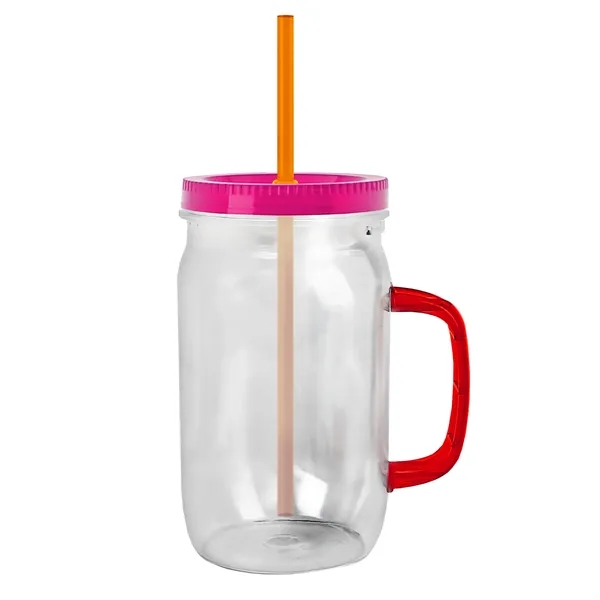 27 oz Mason Jar with Handle, straw and screw-on lid. Measurements... from ASI 40480 Koozie Group