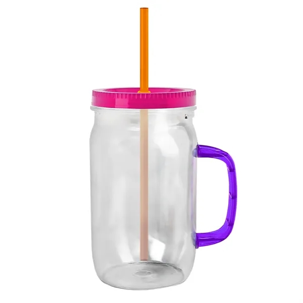 27 oz Mason Jar with Handle, straw and screw-on lid. Measurements... from ASI 40480 Koozie Group