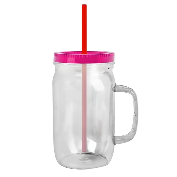27 oz Mason Jar with Handle, straw and screw-on lid. Measurements... from ASI 40480 Koozie Group