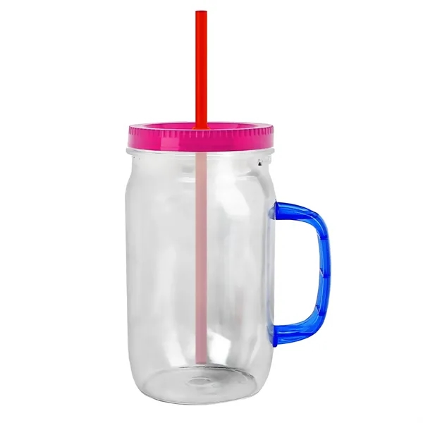 27 oz Mason Jar with Handle, straw and screw-on lid. Measurements... from ASI 40480 Koozie Group