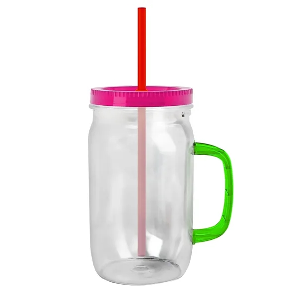 27 oz Mason Jar with Handle, straw and screw-on lid. Measurements... from ASI 40480 Koozie Group
