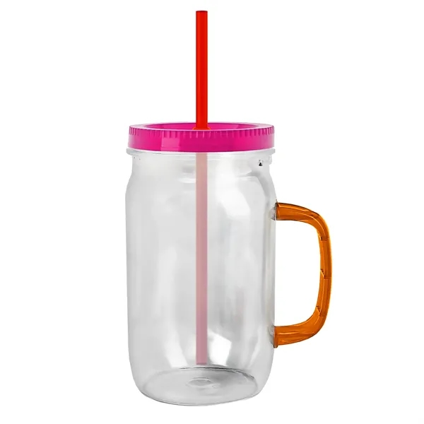 27 oz Mason Jar with Handle, straw and screw-on lid. Measurements... from ASI 40480 Koozie Group