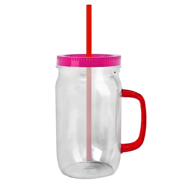27 oz Mason Jar with Handle, straw and screw-on lid. Measurements... from ASI 40480 Koozie Group