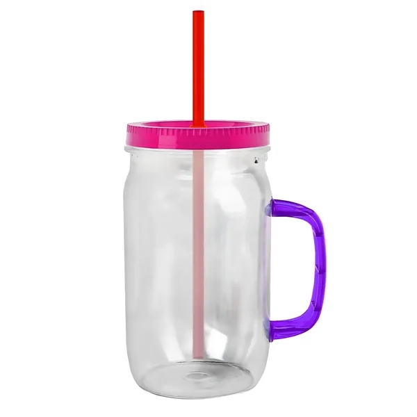 27 oz Mason Jar with Handle, straw and screw-on lid. Measurements... from ASI 40480 Koozie Group