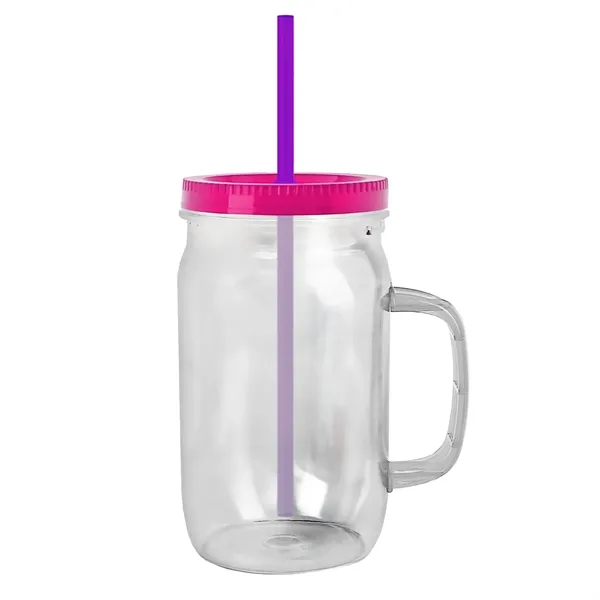 27 oz Mason Jar with Handle, straw and screw-on lid. Measurements... from ASI 40480 Koozie Group