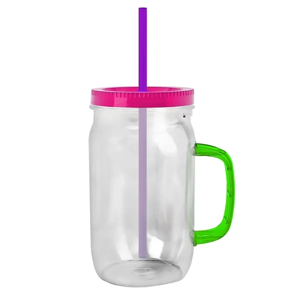 27 oz Mason Jar with Handle, straw and screw-on lid. Measurements... from ASI 40480 Koozie Group