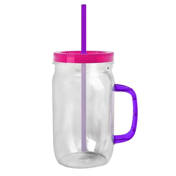 27 oz Mason Jar with Handle, straw and screw-on lid. Measurements... from ASI 40480 Koozie Group