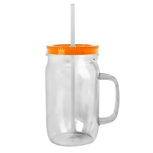 27 oz Mason Jar with Handle, straw and screw-on lid. Measurements... from ASI 40480 Koozie Group