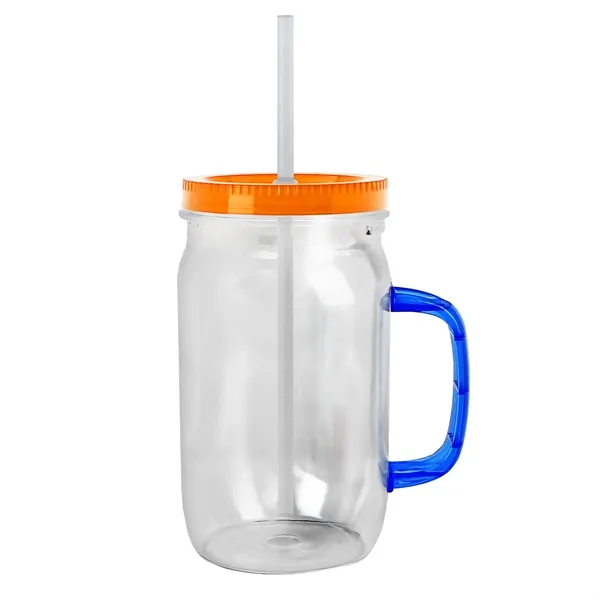 27 oz Mason Jar with Handle, straw and screw-on lid. Measurements... from ASI 40480 Koozie Group