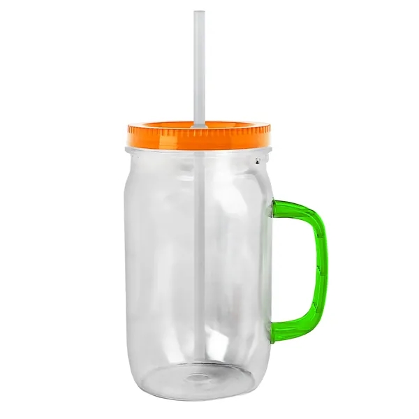 27 oz Mason Jar with Handle, straw and screw-on lid. Measurements... from ASI 40480 Koozie Group
