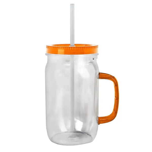 27 oz Mason Jar with Handle, straw and screw-on lid. Measurements... from ASI 40480 Koozie Group