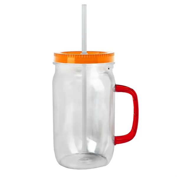 27 oz Mason Jar with Handle, straw and screw-on lid. Measurements... from ASI 40480 Koozie Group