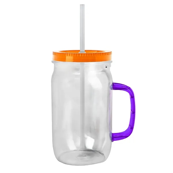 27 oz Mason Jar with Handle, straw and screw-on lid. Measurements... from ASI 40480 Koozie Group