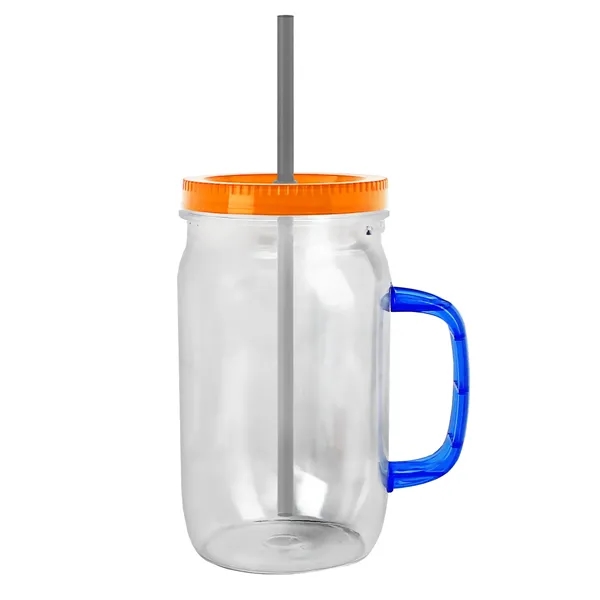 27 oz Mason Jar with Handle, straw and screw-on lid. Measurements... from ASI 40480 Koozie Group