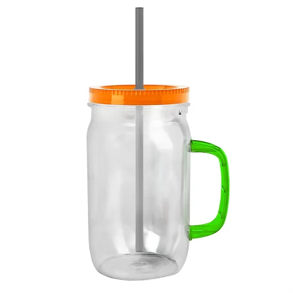 27 oz Mason Jar with Handle, straw and screw-on lid. Measurements... from ASI 40480 Koozie Group
