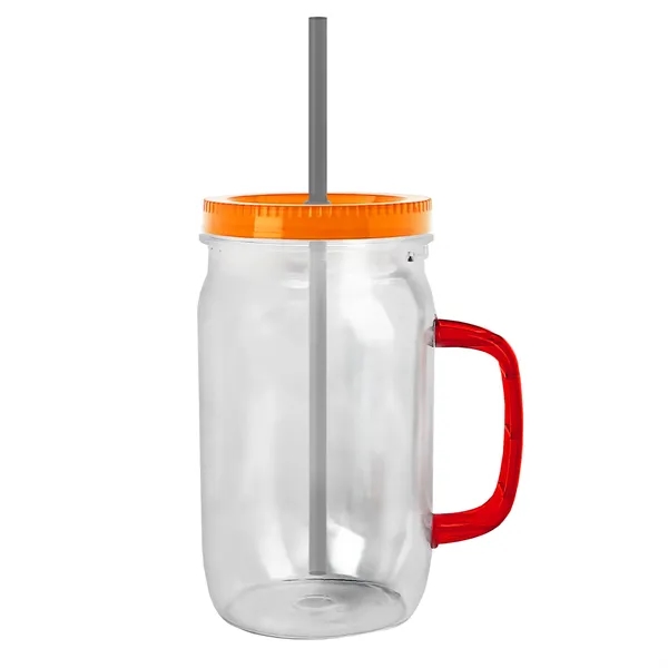 27 oz Mason Jar with Handle, straw and screw-on lid. Measurements... from ASI 40480 Koozie Group