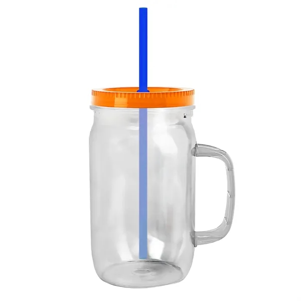 27 oz Mason Jar with Handle, straw and screw-on lid. Measurements... from ASI 40480 Koozie Group