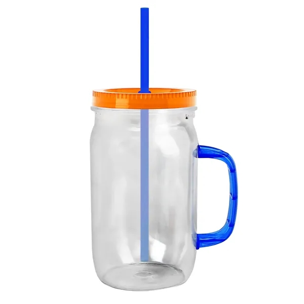 27 oz Mason Jar with Handle, straw and screw-on lid. Measurements... from ASI 40480 Koozie Group