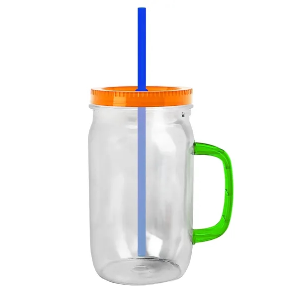 27 oz Mason Jar with Handle, straw and screw-on lid. Measurements... from ASI 40480 Koozie Group