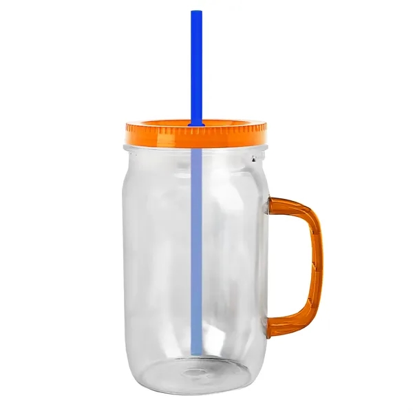 27 oz Mason Jar with Handle, straw and screw-on lid. Measurements... from ASI 40480 Koozie Group