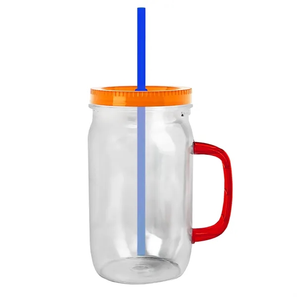 27 oz Mason Jar with Handle, straw and screw-on lid. Measurements... from ASI 40480 Koozie Group