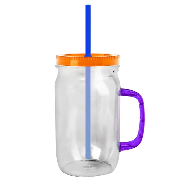 27 oz Mason Jar with Handle, straw and screw-on lid. Measurements... from ASI 40480 Koozie Group