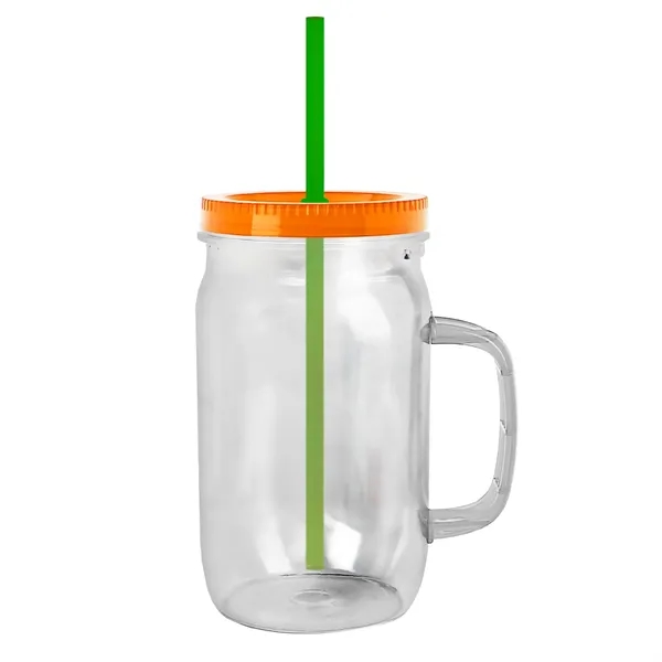 27 oz Mason Jar with Handle, straw and screw-on lid. Measurements... from ASI 40480 Koozie Group