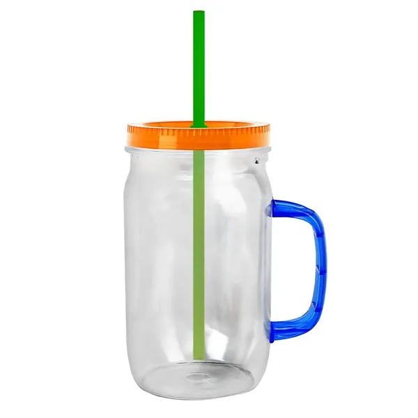 27 oz Mason Jar with Handle, straw and screw-on lid. Measurements... from ASI 40480 Koozie Group