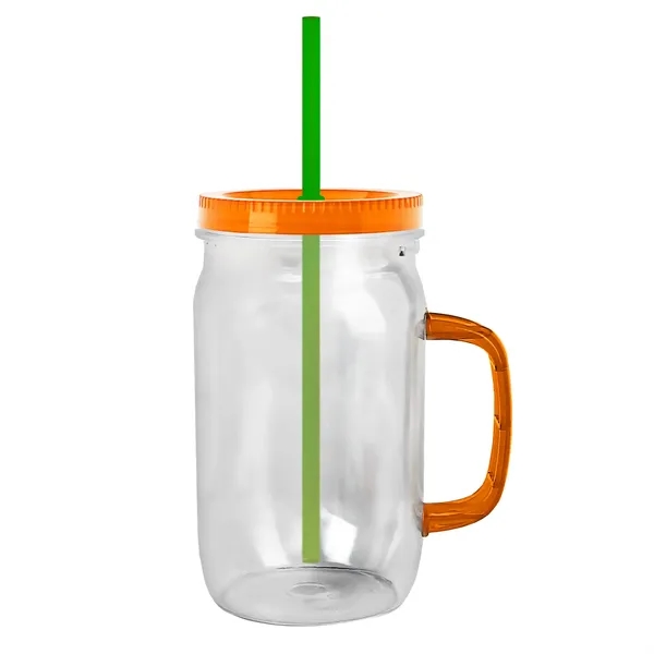 27 oz Mason Jar with Handle, straw and screw-on lid. Measurements... from ASI 40480 Koozie Group